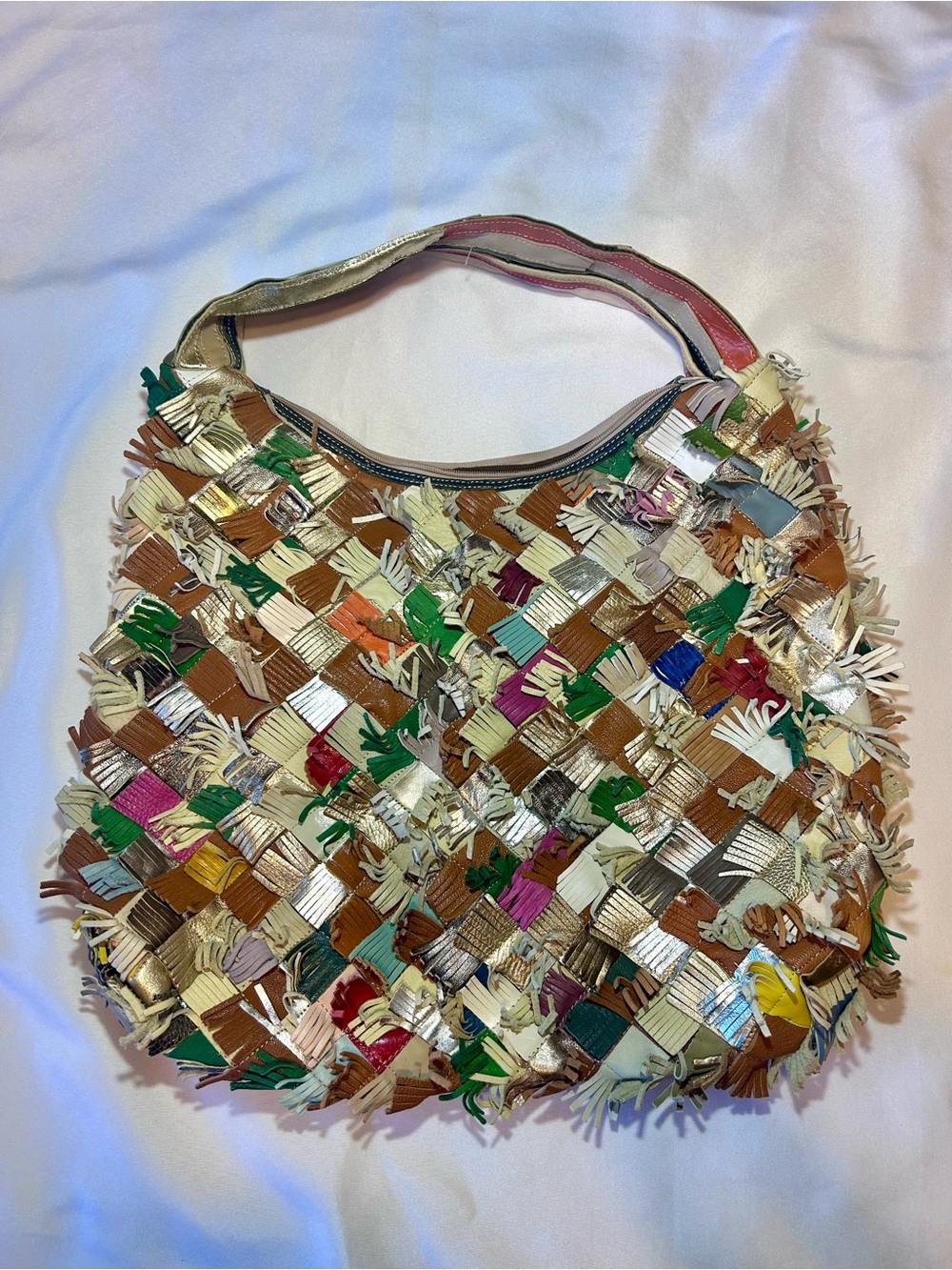 Multicolor Woven Fringe Capri Hobo Bag - Women's Shoulder Bag